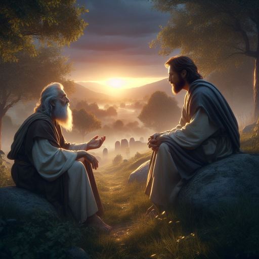 Conversación de Nicodemo con Jesús // Bing Image Creator