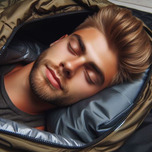 Un chico metida en el saco de dormir // Copilot designer