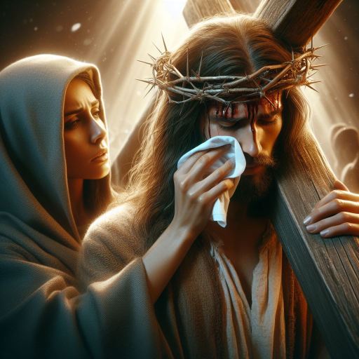 Verónica limpia el rostro de Jesús // Copilot designer